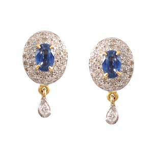 Natürlicher blauer Saphir-Diamant-Ohrstecker-18k Gold-Ohrstecker-Ovalschliff-Doppelter Halo-Blauer Saphir-Ohrstecker-Elegantes Design-Saphir-Ohrstecker-Hochzeitsstecker
