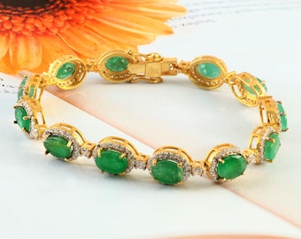 Natural Emerald Tennis Bracelet-17.50ct Oval Cut Emerald-925 Sterling Silver Bracelet-Engagement Bracelet-Zambian Emerald Jewelry
