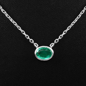 Natural Emerald Pendant- Simple Vivid Green Emerald Necklace-Genuine Emerald Pendant-925 Sterling Silver-Oval Cut Emerald Pendant Necklace