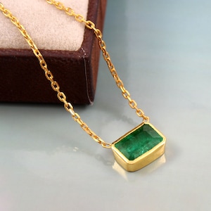 Natural Emerald Pendant Necklace-Zambian Emerald Necklace-Emerald Cut Emerald Pendant-925 Sterling Silver Pendant-Natural Emerald Pendant