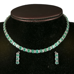 Natural Zambian Emerald Necklace-Oval Cut Emerald-925 Sterling Silver-Amazing Emerald Necklace Earring Set-May Birthstone -Anniversary Gift