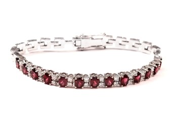 Natural Oval Rhodolite Garnet Tennis Bracelet - Sterling Silver - January Birthstone