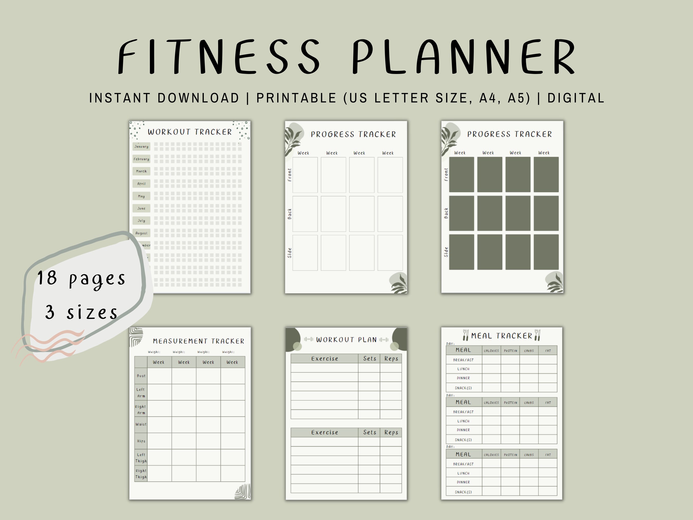 Fitness Workout Progress Meal Planner Log Tracker Digital Journal ...