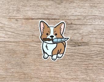 Corgi with a Knife Sticker