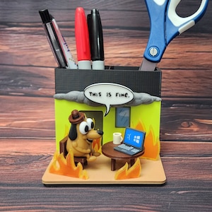 This is Fine Dog Meme Small Desk Organizer Pen holder