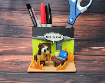 This is Fine Dog Meme Small Desk Organizer Pen holder