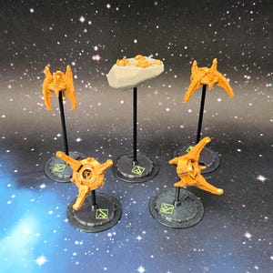 Star Trek Attack Wing Alliance Set of 4 Cardassian Weapons Platform with movable Pillars and Asteroid Power Generator Base