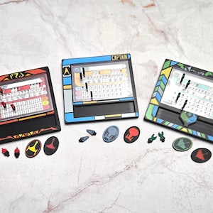 Plateaux et superpositions de cartes Captain Player Star Trek Alliance avec jetons de bouclier personnalisés : lot de 2