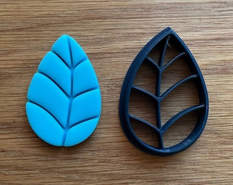 Leaf Cookie Stamp Cutter; Oval Pointed Leaf with stem lines, polymer clay fondant cookies cupcakes Icing craft cakes biscuits earrings dough