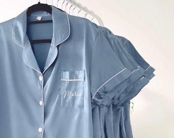 Blue Satin Hen Party Pjs | Powder Blue Bridal Party Pyjamas Hen | Pyjamas for morning of the wedding | Blue Cloud 9 pyjamas | Bridesmaid PJ