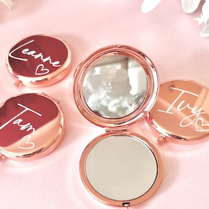 Compact Mini Mirror Personalised Wedding Bride Travel Double Sided Mirror | Handbag Flip Mirror | Bridal Proposal Gift | Rose Gold Mirror