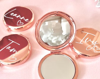 Compact Mini Mirror Personalised Wedding Bride Travel Double Sided Mirror | Handbag Flip Mirror | Bridal Proposal Gift | Rose Gold Mirror