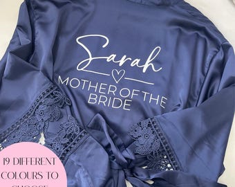 Navy Blue Bridesmaid Robes for morning of the wedding | Mother of the Bride Gift | Navy Blue wedding | Maid of Honour Robe Satin Lace