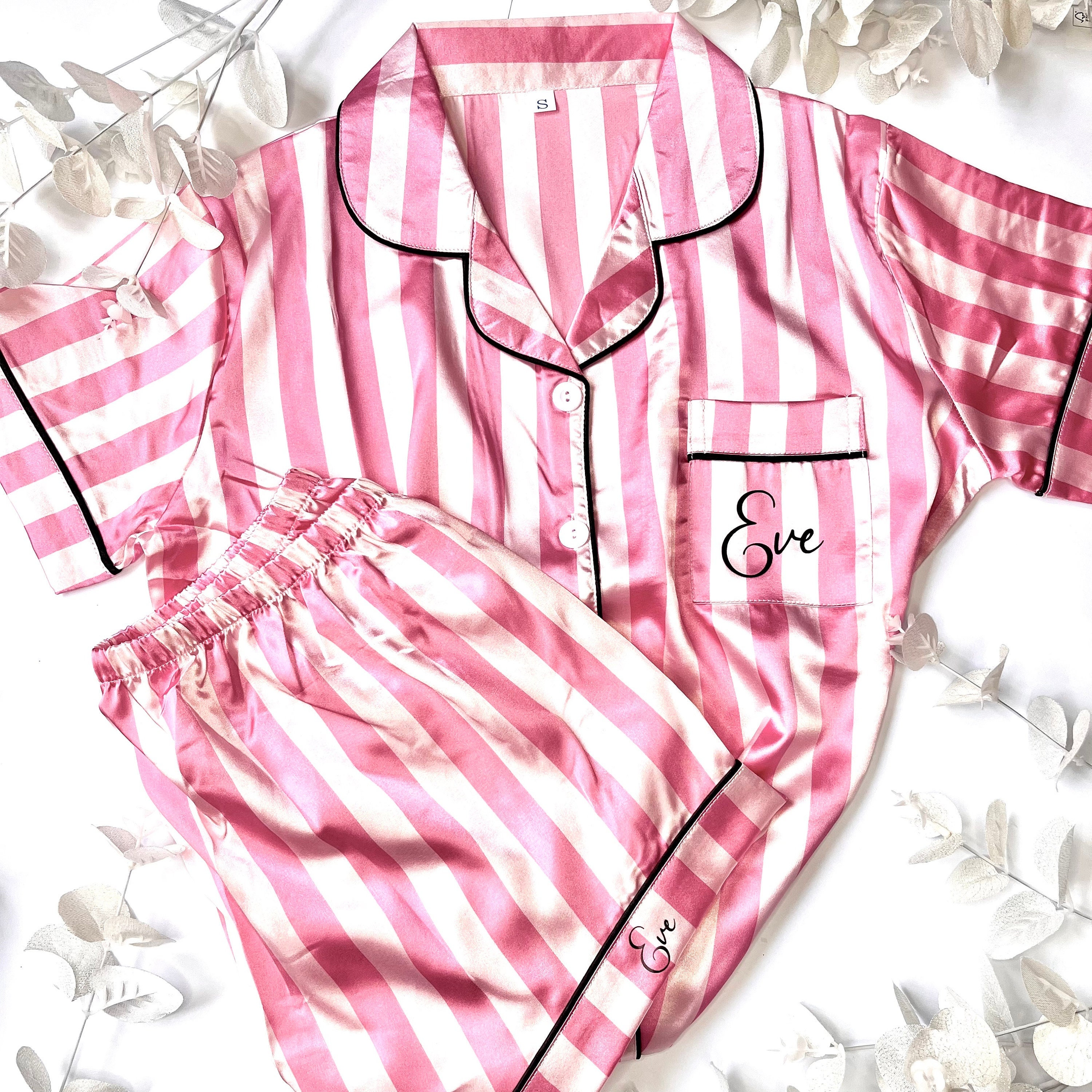 PJ Custom Pink Stripe Victorias Secret Style Pyjamas Personalised Matching Pjs for Birthday Party Pjs Birthday Name