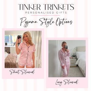 Personalised Pyjamas | Pink Personalised Pjs | Satin Personalised Birthday Pjs | Pink Striped Pjs | Matching Pink Pajamas | Custom Pj Women Pyjamas only
