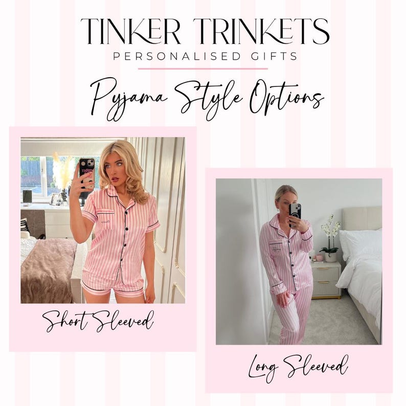 Personalised Pyjamas | Pink Personalised Pjs | Satin Personalised Birthday Pjs | Pink Striped Pjs | Matching Pink Pajamas | Custom Pj Women Pyjamas only