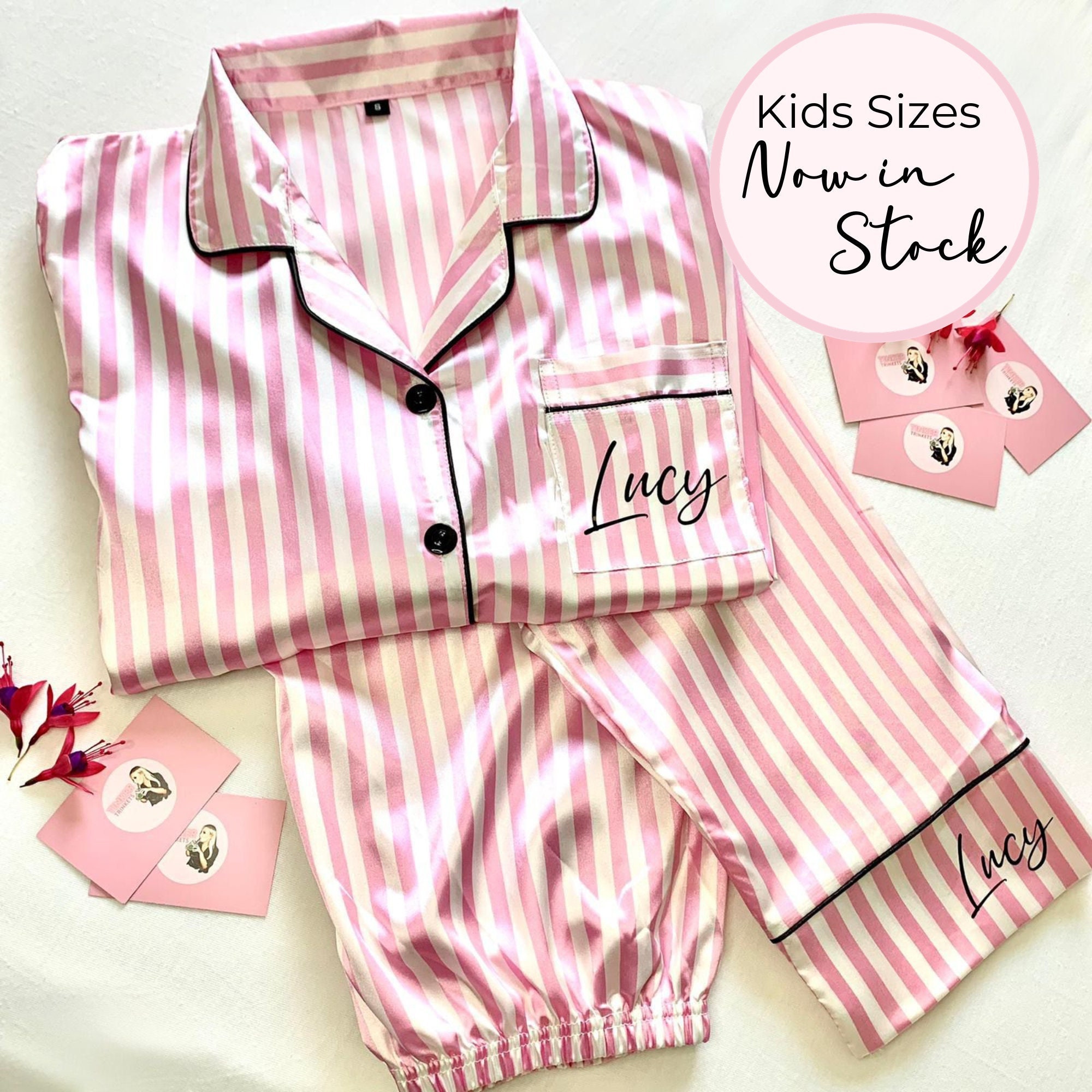 Personalised Pink and White Satin Victorias Secret Style Pyjamas