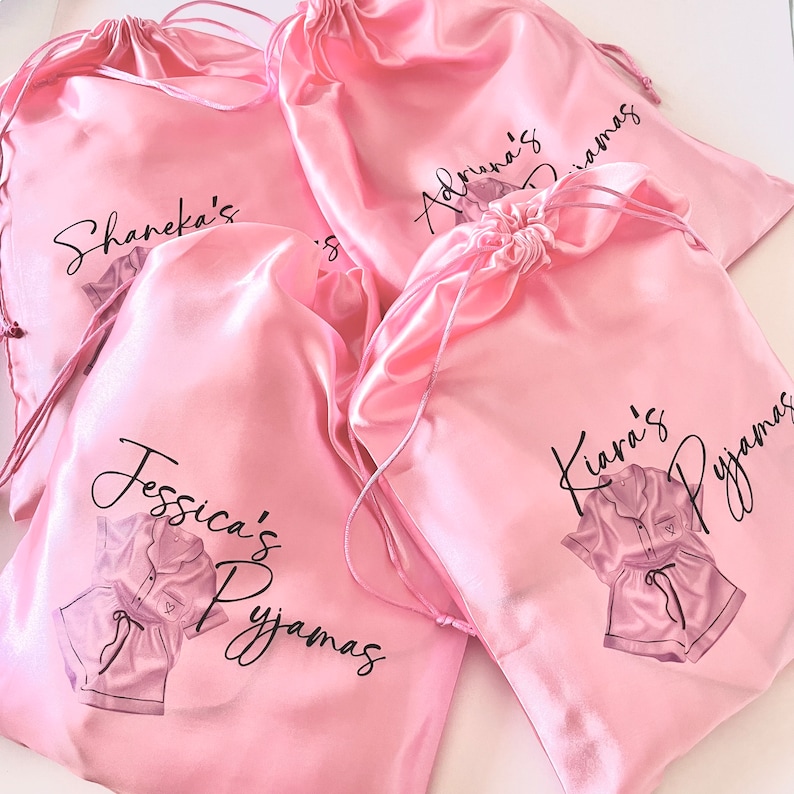 Personalised Pyjamas | Pink Personalised Pjs | Satin Personalised Birthday Pjs | Pink Striped Pjs | Matching Pink Pajamas | Custom Pj Women Pyjama Bag Only