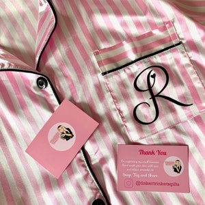 Personalised Pyjamas | Pink Personalised Pjs | Satin Personalised Birthday Pjs | Pink Striped Pjs | Matching Pink Pajamas | Custom Pj Women image 8
