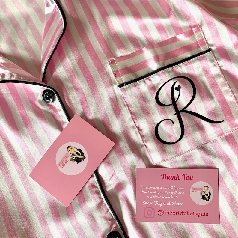 Personalised Pyjamas | Pink Personalised Pjs | Satin Personalised Birthday Pjs | Pink Striped Pjs | Matching Pink Pajamas | Custom Pj Women image 8