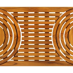 Unique Handmade Teak Bath Mat with Non-Slip Rubber Feet for Indoor/Outdoor Use - 24” x 16”