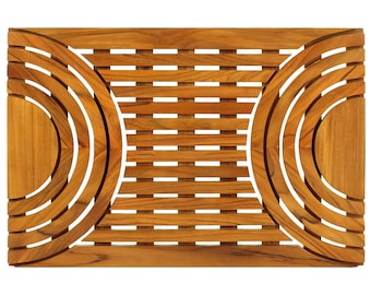 Unique Handmade Teak Bath Mat with Non-Slip Rubber Feet for Indoor/Outdoor Use - 24” x 16”