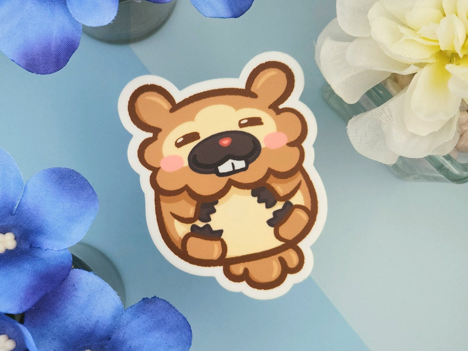 Cute Brown Fluffy Bidoof Matte Vinyl Sticker 3″
