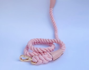 Brown & Pink Traditional Leather and Rope Dog Lead