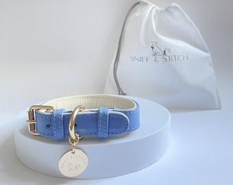 Azure Blue Traditional European Leather Dog Collar