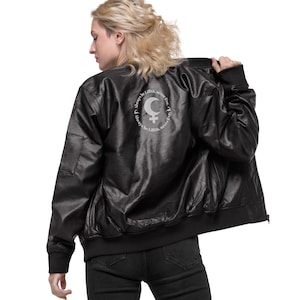 Always be Lilith never Eve Embroidered Leather Bomber Jacket, Goddess Lilith, Occult Jacket, Black Moon Lilith
