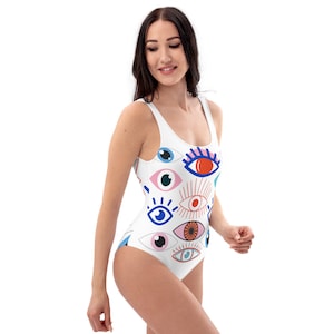 Evil Eye One-Piece Swimsuit , Retro Bathing suit, Third Eye Swimsuit, Witch Swimsuit, Greek Evil Eye Swimsuit, Bridesmaid Swimsuit