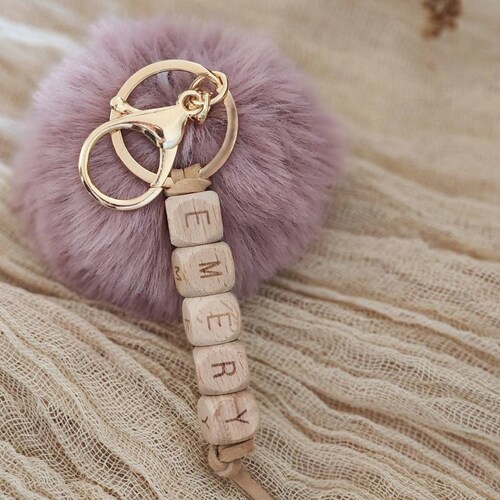 Personalized Name Pom Pom Keychain Diaper Bag Tag Backpack Etsy
