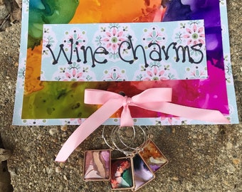 Wine Charms Hand Painted with Mini Art Card