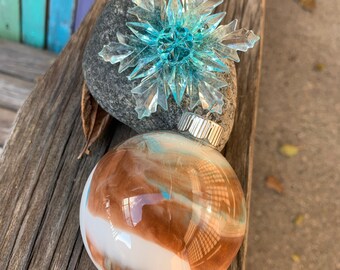 Brown and Teal Hand Painted Snowflake Ornament