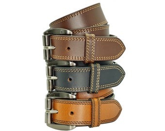 Full Grain Leather Belt: 39mm Double Stitched Casual Jean Belt