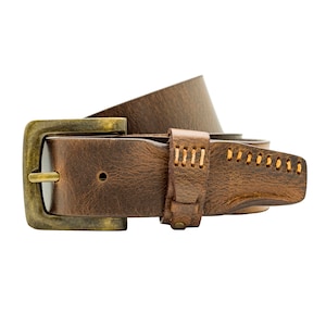 39mm Full Grain Vintage Brown Leather Belt / Casual Belt / Classic Leather Belt for Men Women Unisex  | Belt for Jeans, Chinos and Trousers
