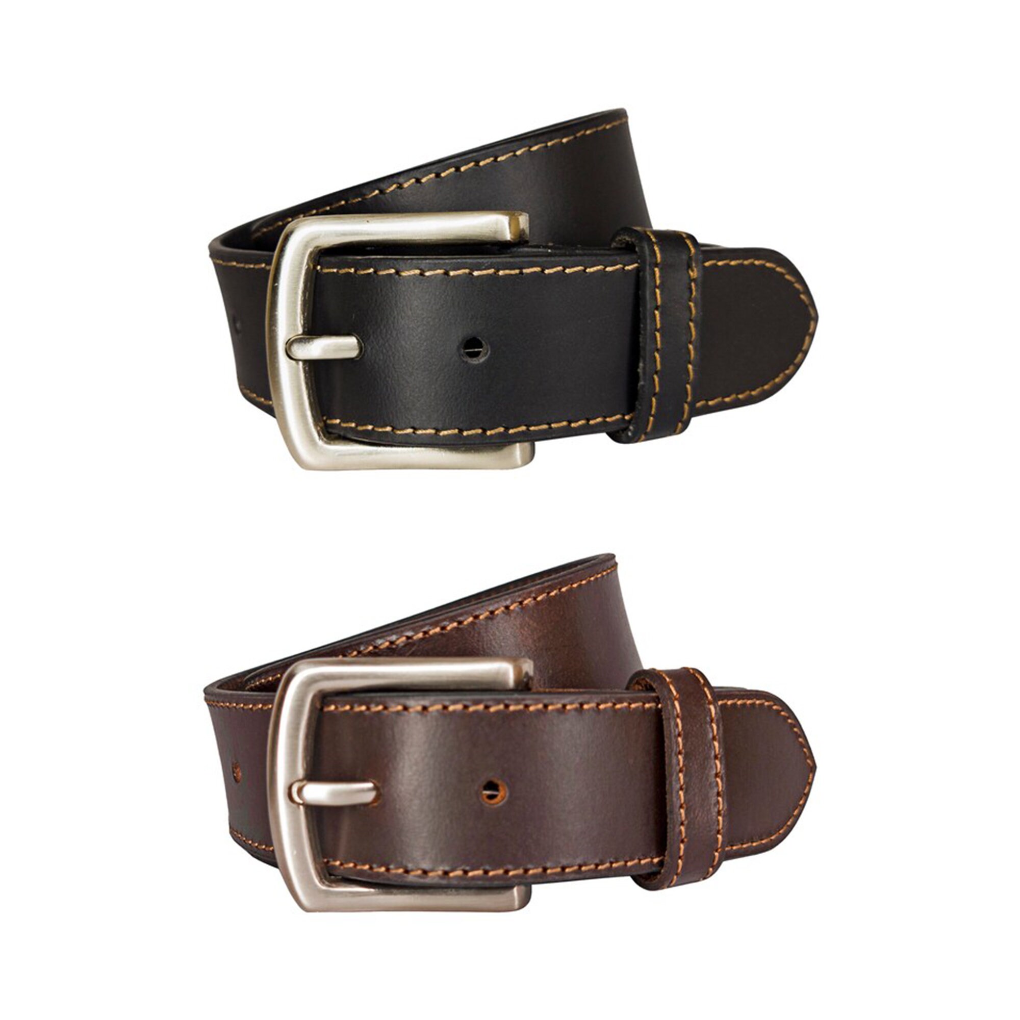 Black & Brown brown leather statement belt. Length is 43 inches. Large buckle. USA Made Thick Leather Belt - H.N. Williams main image 4