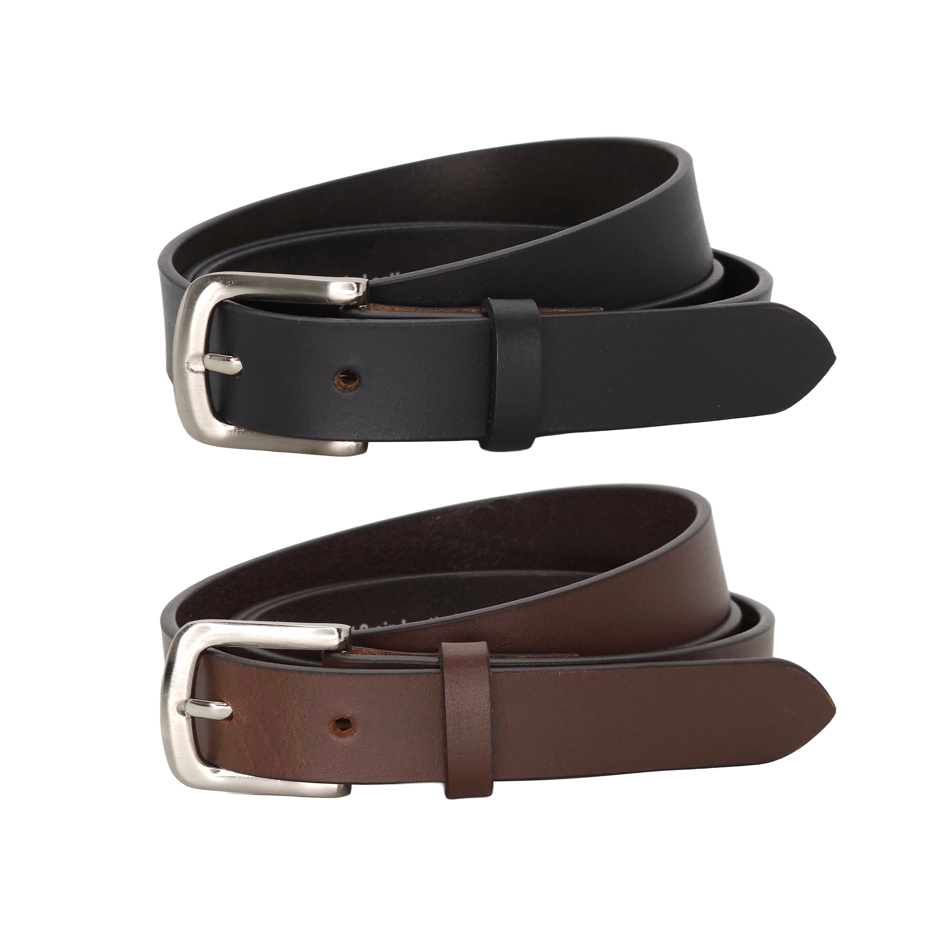 Full Grain Leather Belt: 25mm Classic Black or Brown Dress 