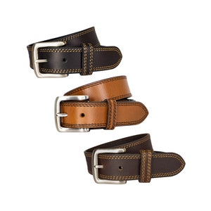 Full Grain Leather Belt: 35mm Double Stitched Cowhide bild 1