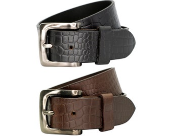Full Grain Leather Belt: 39mm Crocodile Embossed Cowhide