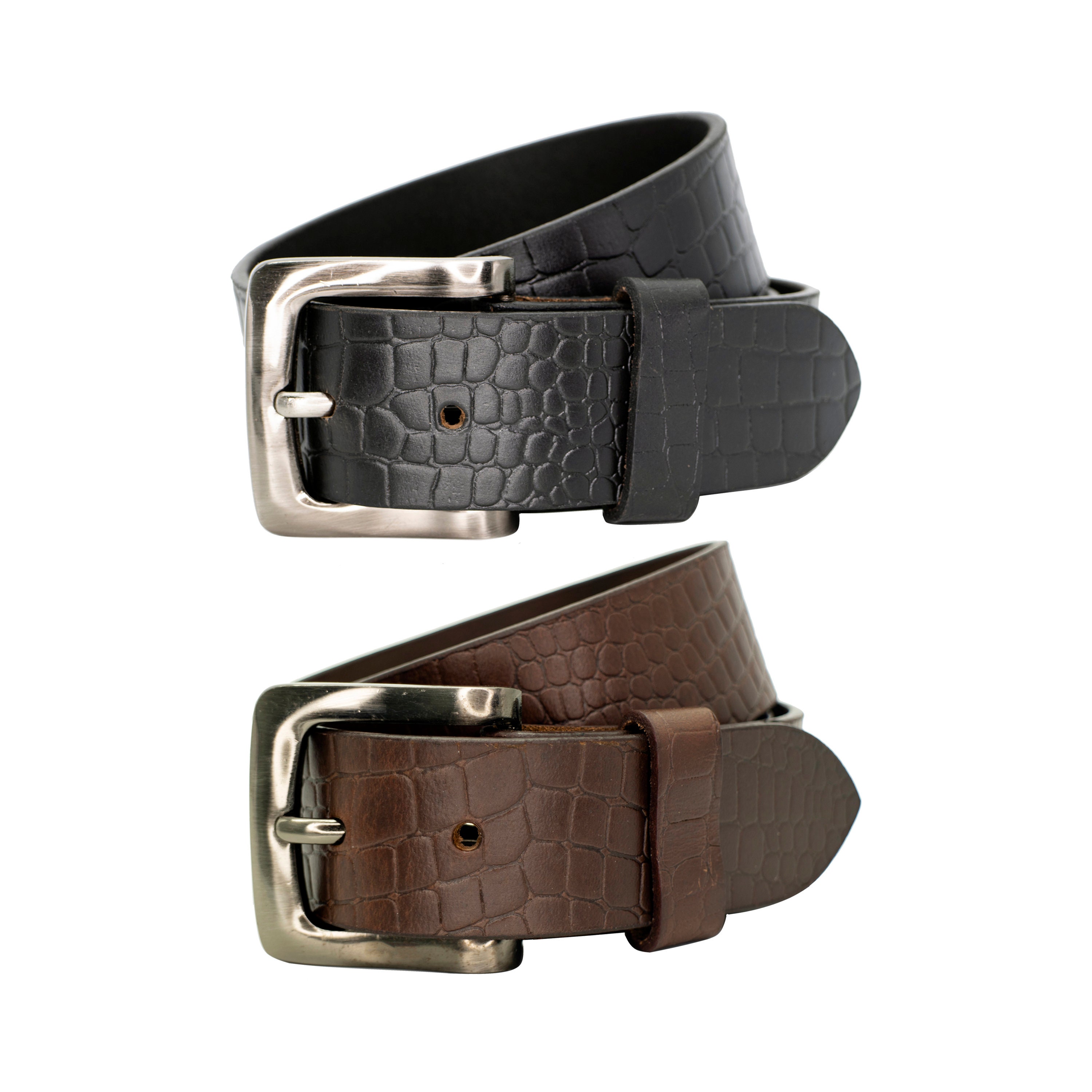Vera Pelle Brown Crocodile Embossed Leather Belt Croco Belt – Will Leather Goods main image 3