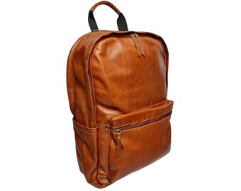 Premium Leather Backpack | Black/Tan Top Grain Cowhide Laptop Bag