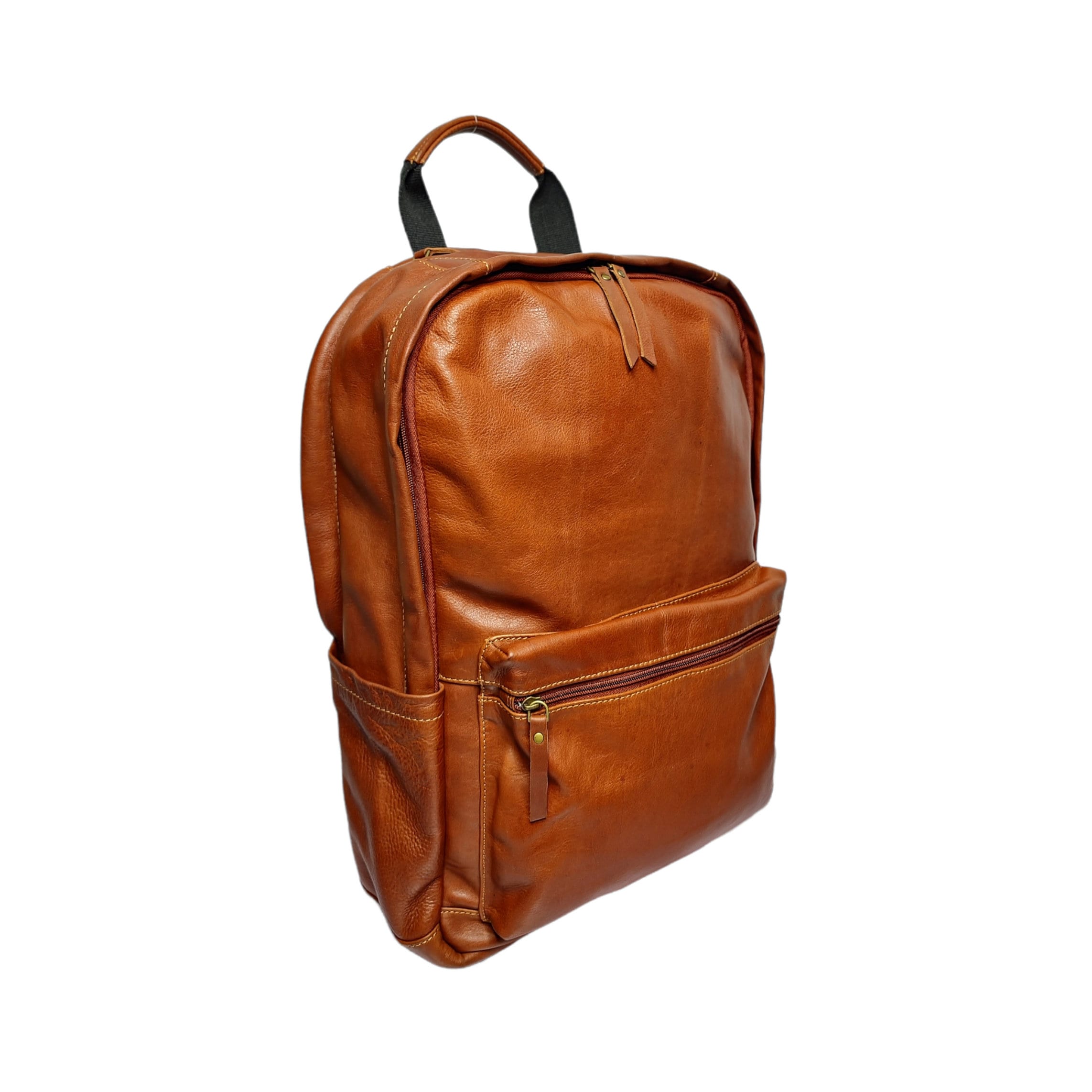 Classic Mens Premium Top Grain Cowhide Black / Tan Leather Backpack for ...