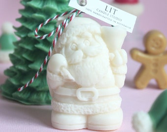 Santa Claus Christmas Festive Candle Vegan Soy Wax Home Decor Aesthetic Scented Fragrance, Handmade Handpoured Unique Aromatherapy Gift