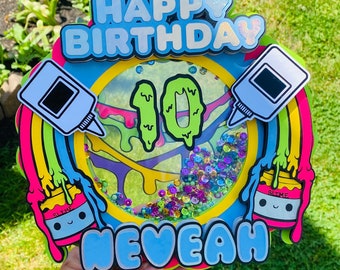 Slime themed Birthday cake topper, Custom cake topper, Shaker cake topper, Light up cake topper, colorful, girly, party supplies