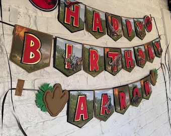 Pancarta jurásica personalizada, pancartas de cumpleaños de dinosaurios, decoración para fiestas de parques de dinosaurios, decoración para fiestas de cumpleaños