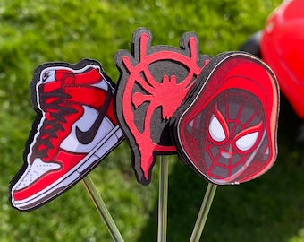 Miles Morales themed Birthday cupcake topper, Black spider-man, Puerto Rican, Custom cake topper, boy birthday,party supplies