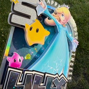Custom Mario galaxy cake topper, Princess Rosalina, Girly Birthday cake topper, 3D cake topper, Mario bro party decor image 2