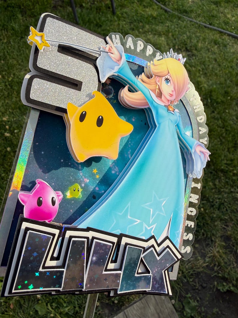 Custom Mario galaxy cake topper, Princess Rosalina, Girly Birthday cake topper, 3D cake topper, Mario bro party decor image 2