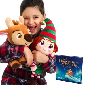 Reindeer & Elf Plush Toys w/Personalized Kids Christmas Adventure Book